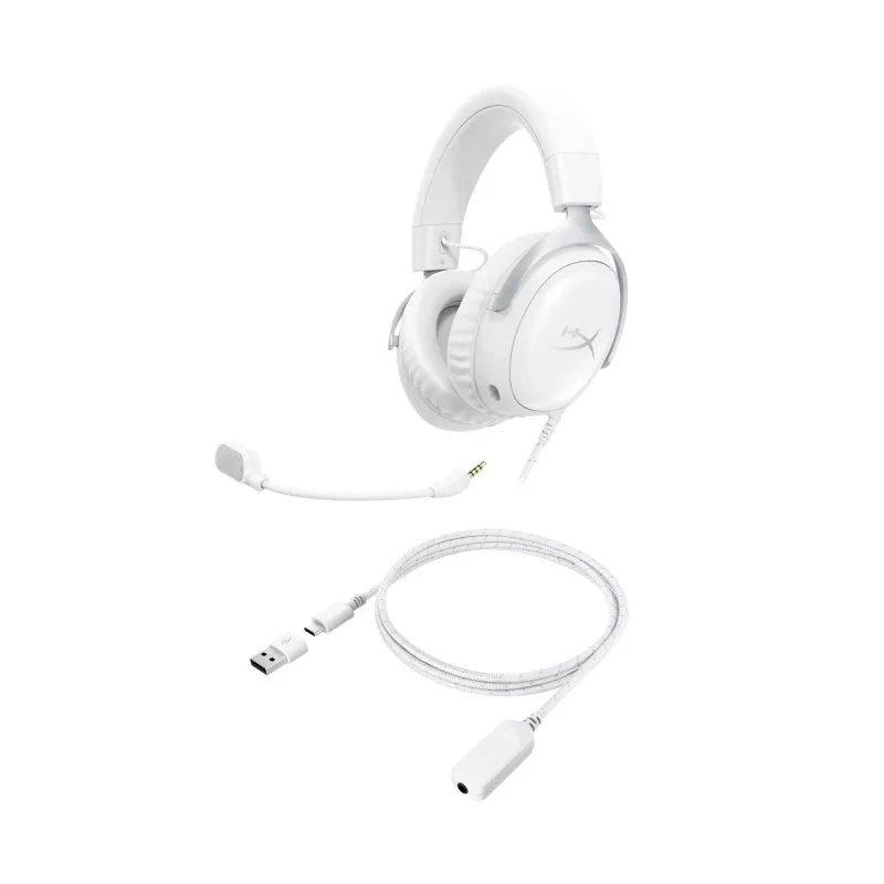 HyperX Cloud III -pelikuulokemikrofoni (valkoinen), valkoinen, Kiina, Thaimaa, Circumaural, suljettu, 155 mm, 86,7 mm