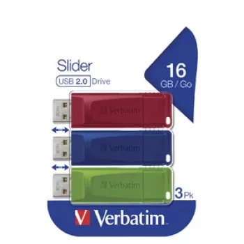Verbatim Slider - USB-muistitikku - 3x16 GB - sininen/punainen/vihreä