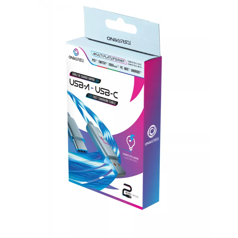 Oniverse USB-A - USB-C Quick Charge -kaapeli LED-valolla - 2 metriä - valkoinen (Multiplatform)