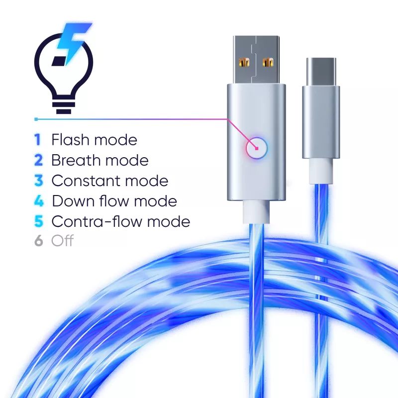 Oniverse USB-A - USB-C Quick Charge -kaapeli LED-valolla - 2 metriä - valkoinen (Multiplatform)