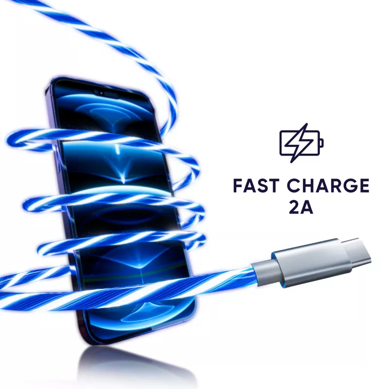 Oniverse USB-A - USB-C Quick Charge -kaapeli LED-valolla - 2 metriä - valkoinen (Multiplatform)