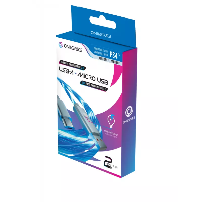 Oniverse Micro-USB-latauskaapeli LED-valolla – 2 metriä – valkoinen (Multiplatform)