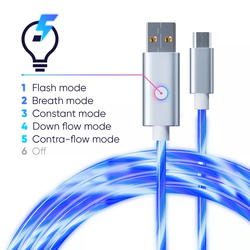 Oniverse Micro-USB-latauskaapeli LED-valolla – 2 metriä – valkoinen (Multiplatform)