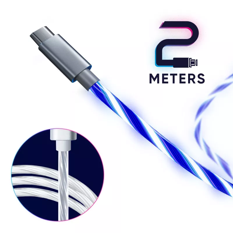 Oniverse Micro-USB-latauskaapeli LED-valolla – 2 metriä – valkoinen (Multiplatform)