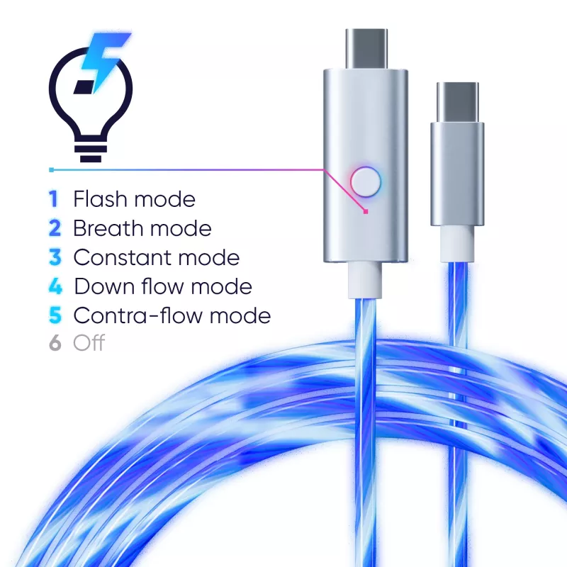 Oniverse USB-C - USB-C -pikalatauskaapeli – 2 metriä – LED (Multiplatform)