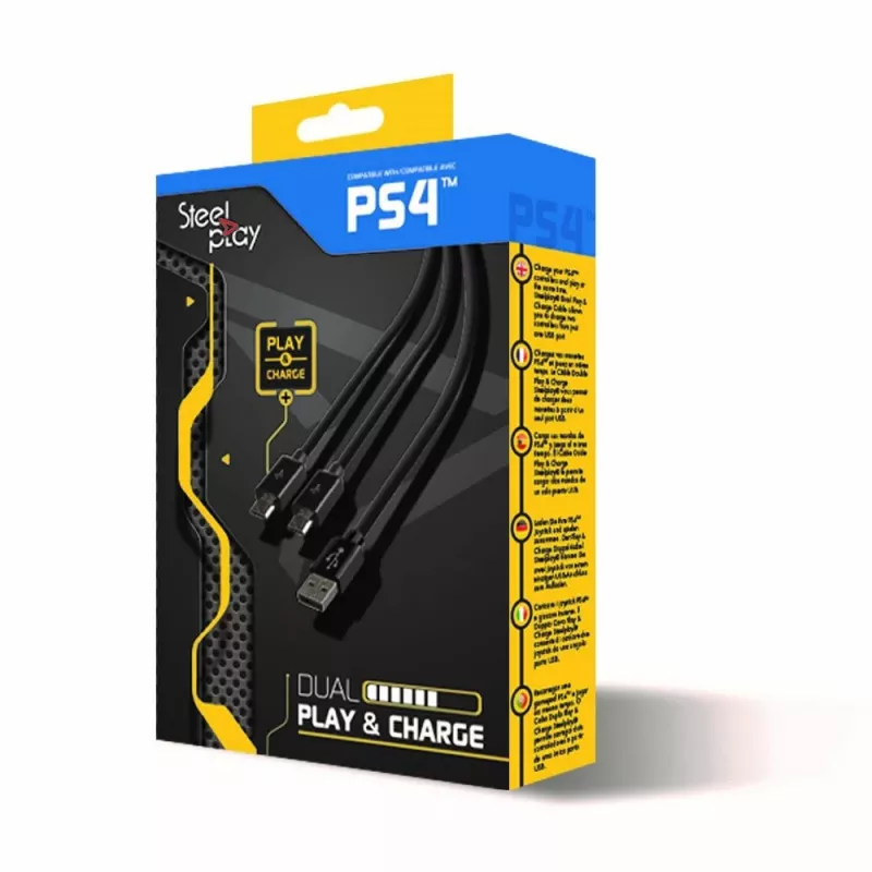 Steelplay Dual Play & Charge -kaapeli ohjaimelle - musta (PS4)