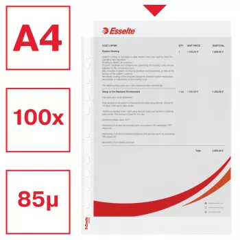Esselte muovitasku A4 75 my, kirkas, 100 kpl
