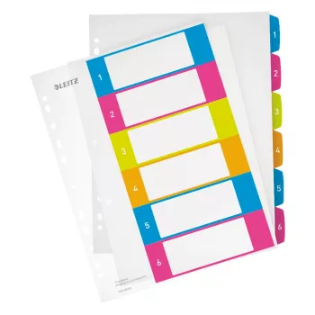 Leitz tulostettavat välilehdet PP A4+ 1-6 WOW, numerollinen rekisteri, polypropeeni (PP), monivärinen, pysty, A4 Maxi, 0,3 mm