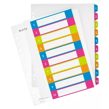 Leitz tulostettavat välilehdet PP A4+ 1-10 WOW, numerollinen rekisteri, polypropeeni (PP), monivärinen, vaaka, A4 Maxi, 245 mm