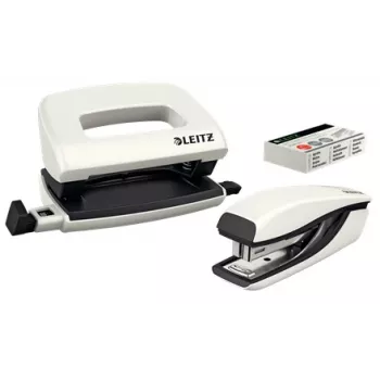 Leitz nitoja- ja rei'ityssarja Mini WOW, 10 arkkia, Pearl, valkoinen, P2, metalli, muovi, 80 g/m², 3,5 cm