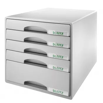 Leitz Drawer cabinet Plus 5-laatikkoinen, 5 laatikkoa, muovi, harmaa, 287 x 363 x 270 mm