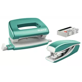 Leitz nitoja & rei'itin -sarja Mini WOW, 10 arkkia, sininen, metalli, helmiäinen, P2, metalli, muovi, 80 g/m², 3,5 cm