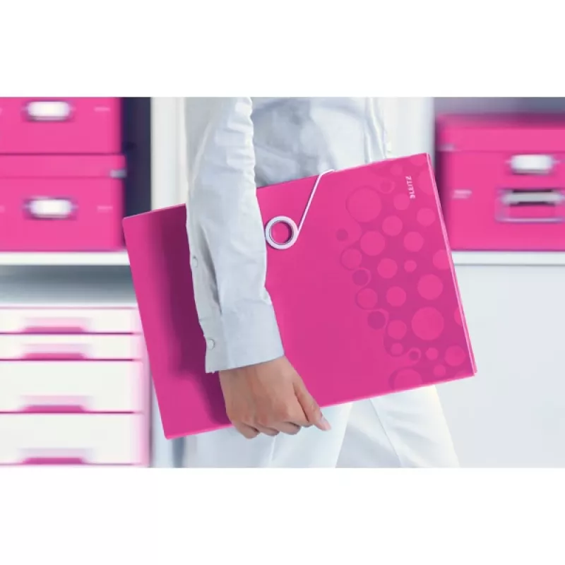 Leitz WOW -projektikansio PP, tavallinen arkistokansio, A4, polypropeeni (PP), metalli, pinkki, 200 arkkia, 254 mm