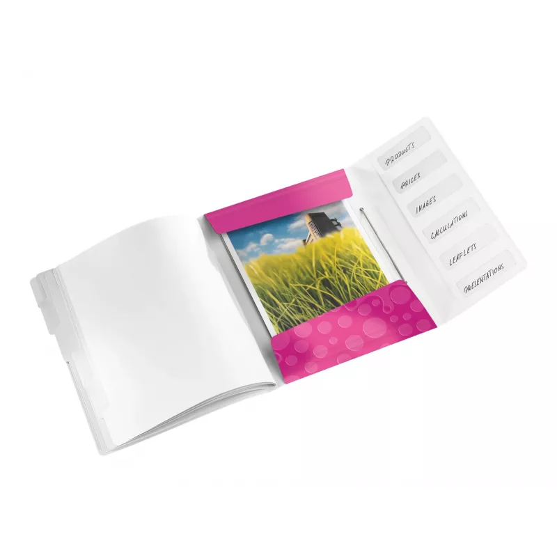 Leitz WOW PP -rengaskansio 6 välilehdellä, A4, polypropeeni (PP), metalli, pinkki, 200 arkkia, 260 mm, 17 mm