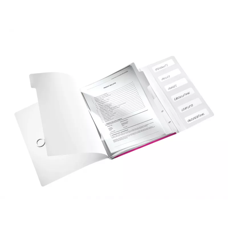 Leitz WOW PP -rengaskansio 6 välilehdellä, A4, polypropeeni (PP), metalli, pinkki, 200 arkkia, 260 mm, 17 mm