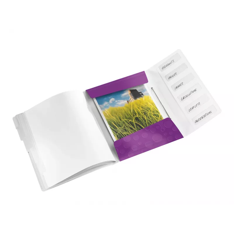 Leitz WOW PP -välilehtikirja, 6 välilehteä, A4, polypropeeni (PP), metalli, violetti, 200 arkkia, 260 mm, 17 mm