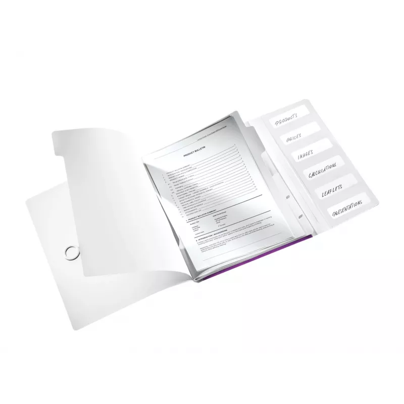 Leitz WOW PP -välilehtikirja, 6 välilehteä, A4, polypropeeni (PP), metalli, violetti, 200 arkkia, 260 mm, 17 mm