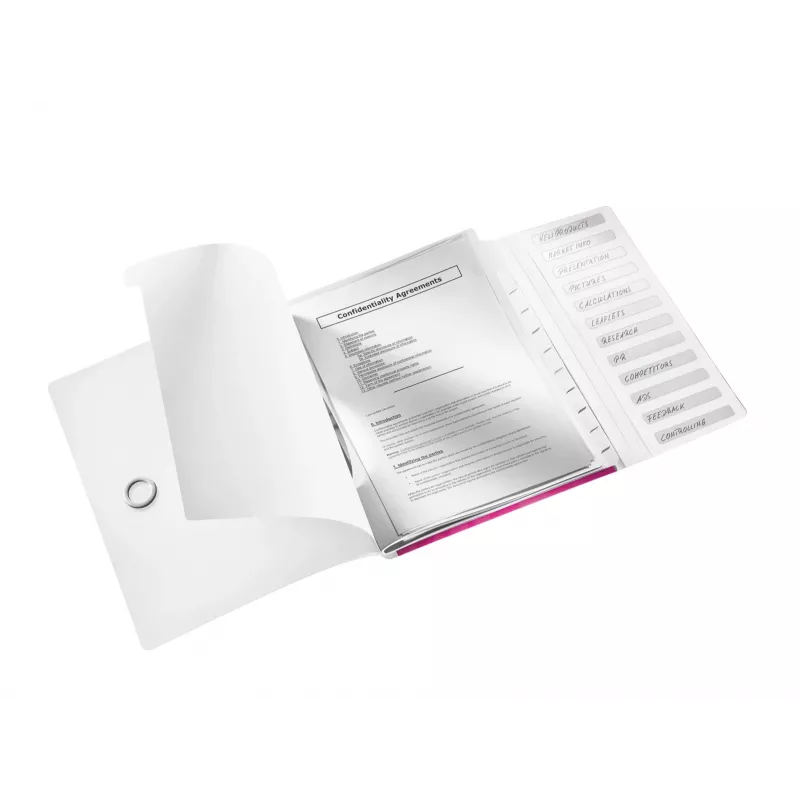 Leitz WOW PP -välilehtikirja, 12 välilehteä, A4, polypropeeni (PP), metalli, pinkki, 200 arkkia, 265 mm, 17 mm