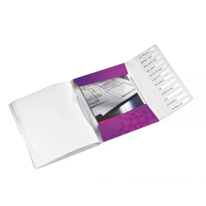Leitz erotuslehtikirja WOW PP 12 välilehteä, A4, polypropeeni (PP), metalli, violetti, 200 arkkia, 265 mm, 17 mm