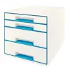 Leitz WOW Cube laatikosto 4 laatikkoa, 4 laatikkoa, muovi, sininen, valkoinen, 1 kpl, 287 mm, 270 mm