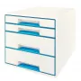 Leitz WOW Cube laatikosto 4 laatikkoa, 4 laatikkoa, muovi, sininen, valkoinen, 1 kpl, 287 mm, 270 mm