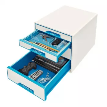 Leitz WOW Cube laatikosto 4 laatikkoa, 4 laatikkoa, muovi, sininen, valkoinen, 1 kpl, 287 mm, 270 mm