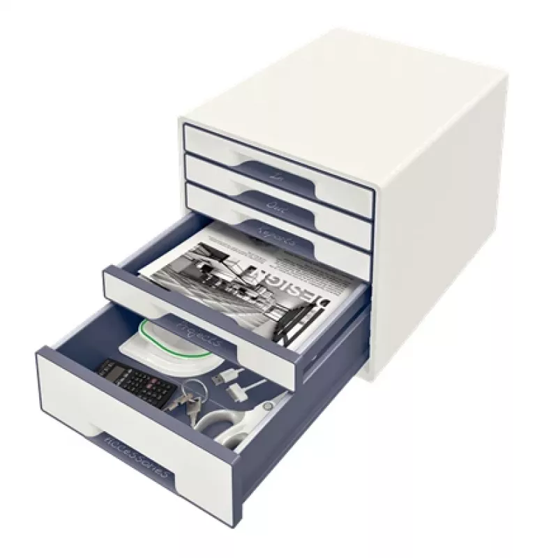 Leitz Drawer Cabinet WOW Cube 5 laatikkoa, 5 laatikkoa, muovi, valkoinen, 1 kpl, 270 mm, 287 mm