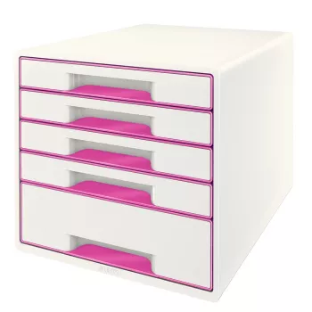 Leitz WOW Cube laatikosto 5 laatikkoa, 5 laatikkoa, muovi, pinkki, valkoinen, 1 kpl, 270 mm, 287 mm