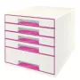 Leitz WOW Cube laatikosto 5 laatikkoa, 5 laatikkoa, muovi, pinkki, valkoinen, 1 kpl, 270 mm, 287 mm