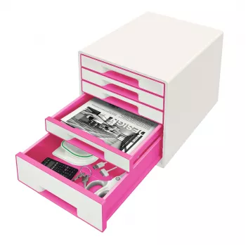 Leitz WOW Cube laatikosto 5 laatikkoa, 5 laatikkoa, muovi, pinkki, valkoinen, 1 kpl, 270 mm, 287 mm