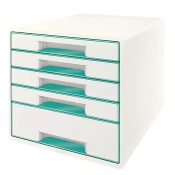 Leitz WOW Cube laatikosto 5 laatikkoa, 5 laatikkoa, muovi, turkoosi, valkoinen, 1 kpl, 287 mm, 270 mm