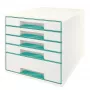 Leitz WOW Cube laatikosto 5 laatikkoa, 5 laatikkoa, muovi, turkoosi, valkoinen, 1 kpl, 287 mm, 270 mm