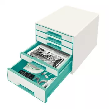 Leitz WOW Cube laatikosto 5 laatikkoa, 5 laatikkoa, muovi, turkoosi, valkoinen, 1 kpl, 287 mm, 270 mm