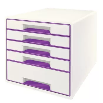 Leitz Drawer Cabinet WOW Cube 5 laatikkoa, 5 laatikkoa, muovi, violetti, valkoinen, 1 kpl, 287 mm, 270 mm