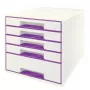 Leitz Drawer Cabinet WOW Cube 5 laatikkoa, 5 laatikkoa, muovi, violetti, valkoinen, 1 kpl, 287 mm, 270 mm