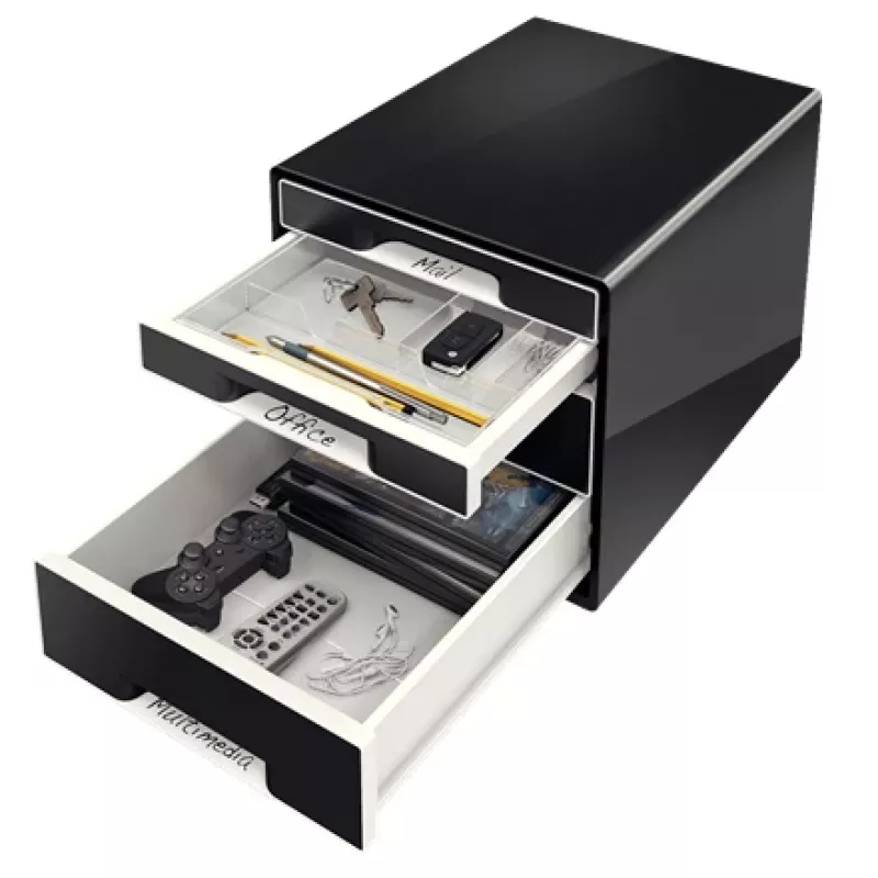 Leitz Desk Cube 4 laatikkoa, 4 laatikkoa, muovi, musta, 1 kpl, 270 mm, 287 mm