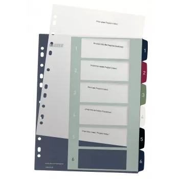 Leitz Index PC Printable 1-6 Style PP A4+, numeerinen rekisteri, polypropeeni (PP), monivärinen, pysty, A4 Maxi, 245 mm
