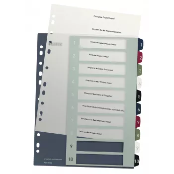 Leitz Index PC tulostettava 1-10 Style PP A4+, numeerinen välilehtirekisteri, polypropeeni (PP), monivärinen, pysty, A4 Maxi, 245 mm