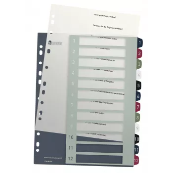 Leitz Index PC Printable 1-12 Style PP A4+, numeerinen rekisteri, polypropeeni (PP), monivärinen, pysty, A4 Maxi, 245 mm