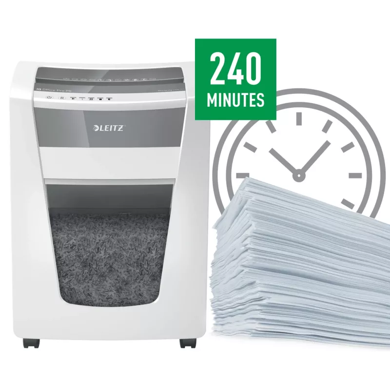 Leitz IQ Office Pro silppuri P5, mikrosilppu, 23 cm, 2 x 15 mm, 30 l, 300 arkkia, 55 dB