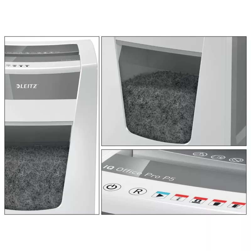 Leitz IQ Office Pro silppuri P5, mikrosilppu, 23 cm, 2 x 15 mm, 30 l, 300 arkkia, 55 dB