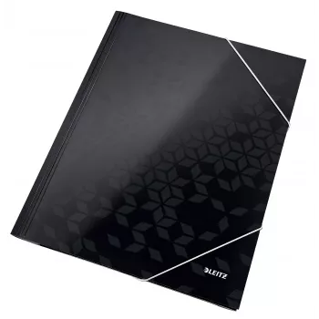 Leitz 3-läppäkansio WOW Card/POB A4, läppäkansio, A4, polypropyleeni (PP), musta, 150 arkkia, kuminauha