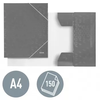 Leitz 3-läppäkansio WOW Card/POB A4, läppäkansio, A4, polypropyleeni (PP), musta, 150 arkkia, kuminauha
