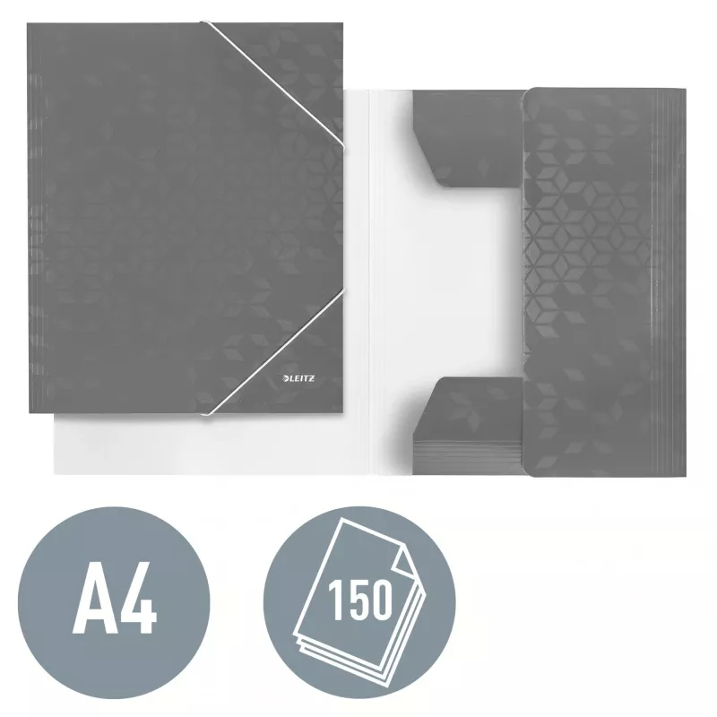 Leitz 3-läppäkansio WOW Card/POB A4, läppäkansio, A4, polypropyleeni (PP), musta, 150 arkkia, kuminauha