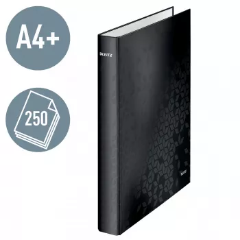 Leitz rengaskansio WOW laminoitu A4+ 2DR/25 mm, A4+, D-rengas, kartonki, musta, 250 arkkia, 80 g/m²