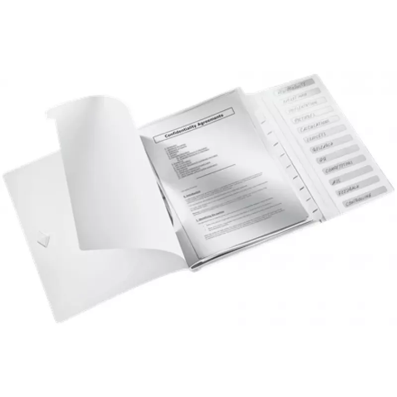 Leitz WOW PP välilehtikirja, 12 välilehteä, perinteinen kansio, A4, polypropeeni (PP), valkoinen, kiiltävä, 200 arkkia