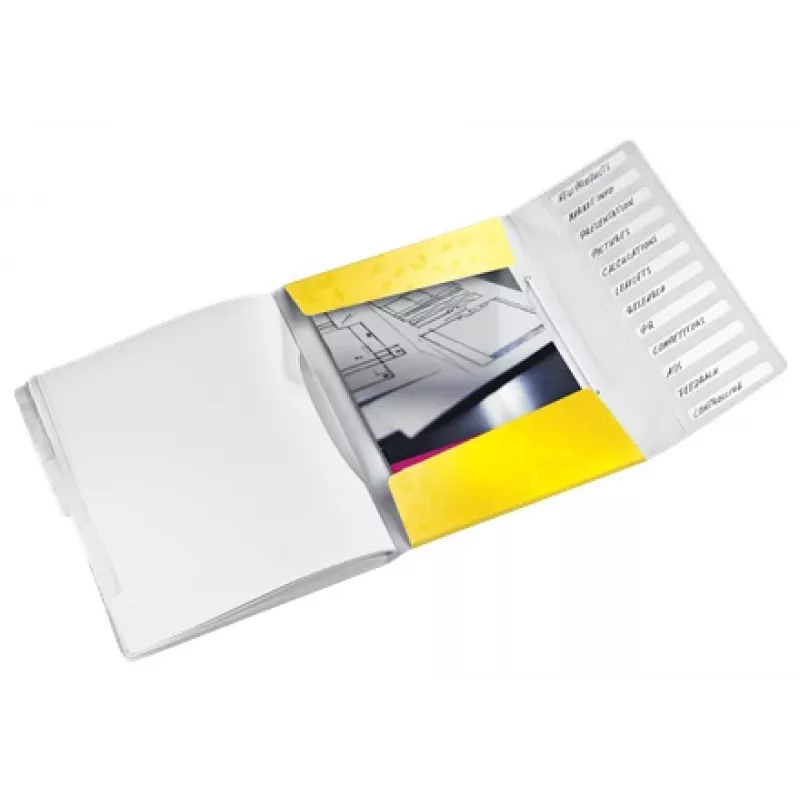 Leitz WOW PP välilehtikirja 12-osainen, A4, polypropeeni (PP), keltainen, 200 arkkia, 80 g/m², 265 mm