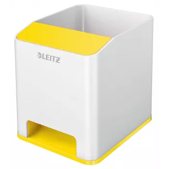 Leitz WOW Sound kynäteline, valkoinen, keltainen, polystyreeni, 90 mm, 101 mm, 100 mm, 140 g