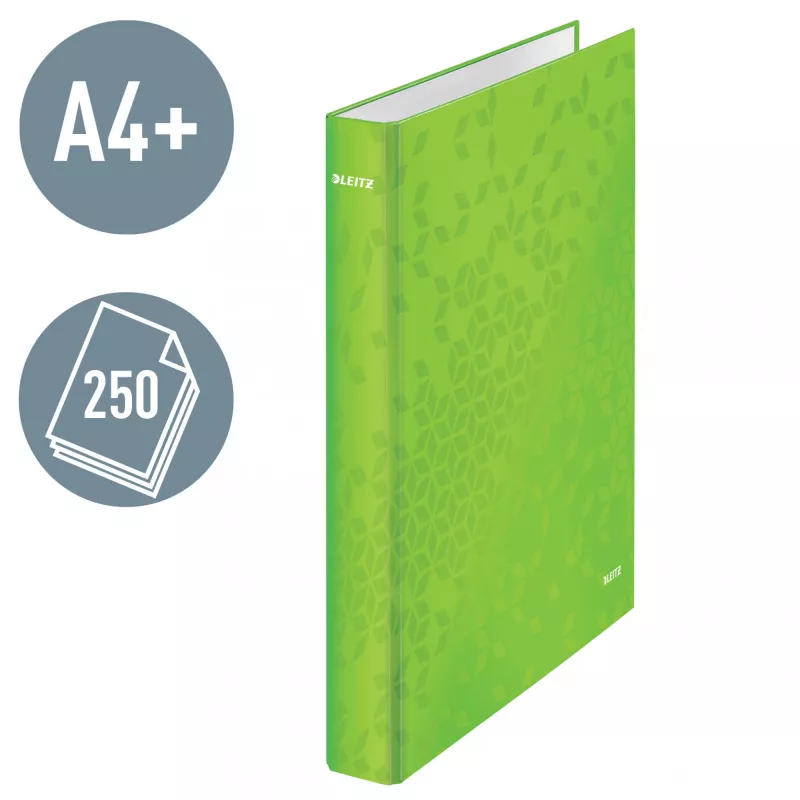 Leitz Ringbinder WOW laminoitu A4+ 2DR/25mm, A4+, D-rengas, kartonki, vihreä, 250 arkkia, 80 g/m²
