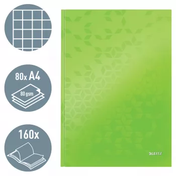 Leitz Notebook WOW A4 ruudullinen kovakantinen 90 g/m², 80 arkkia, kuvio, vihreä, A4, 80 arkkia, 80 g/m², ruudullinen paperi